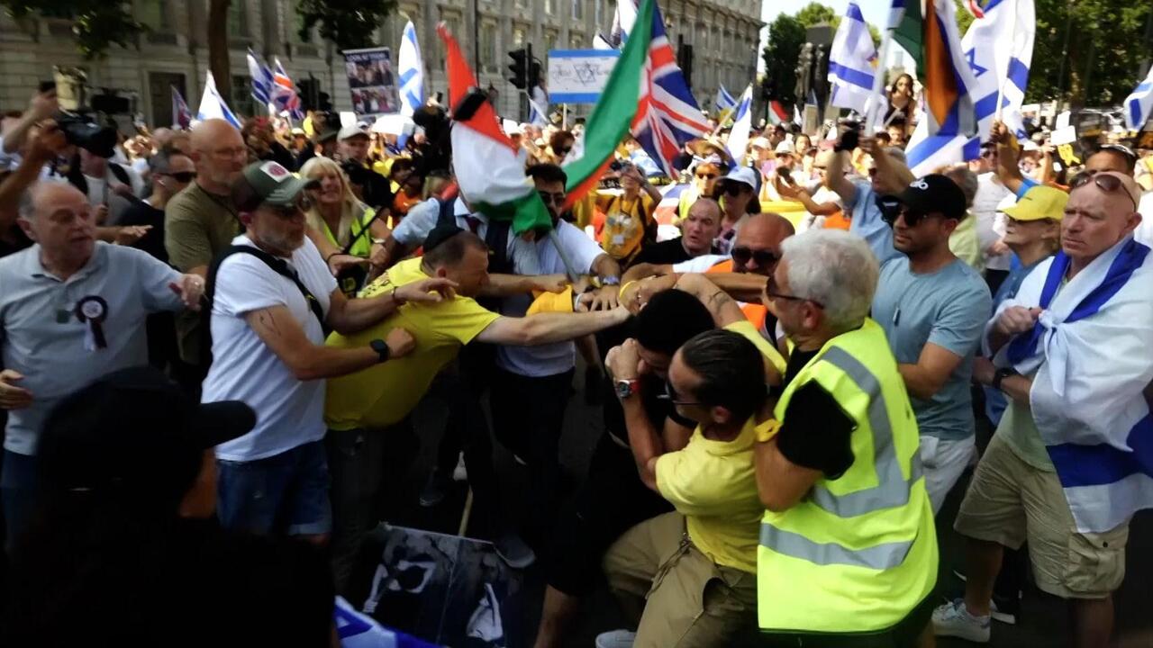 Clashes erupt in London as protesters call for hostages' release, UK support for Israel
