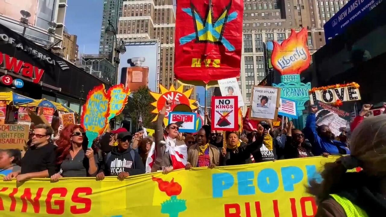 'We're taking our country back!' - Thousands flood New York in anti-Trump 'No Kings' demo