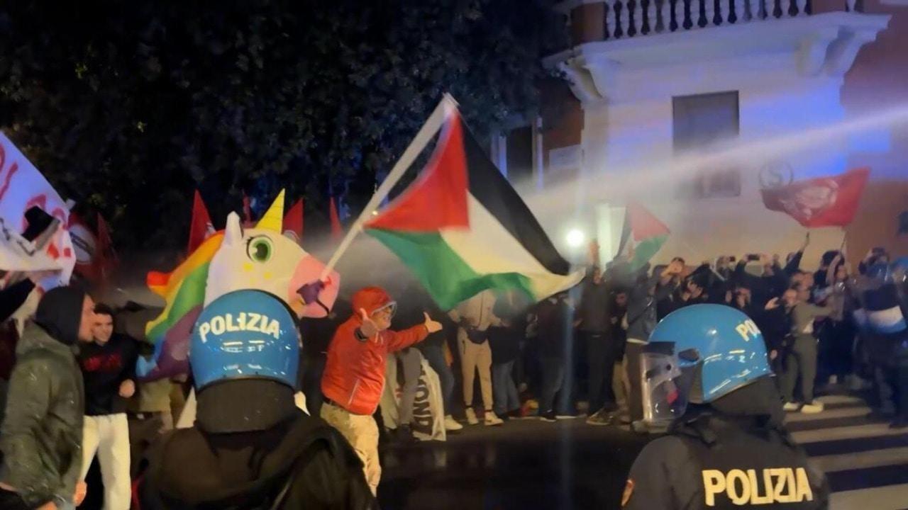 Clashes erupt as police use water cannons to halt pro-Palestine march in Rome