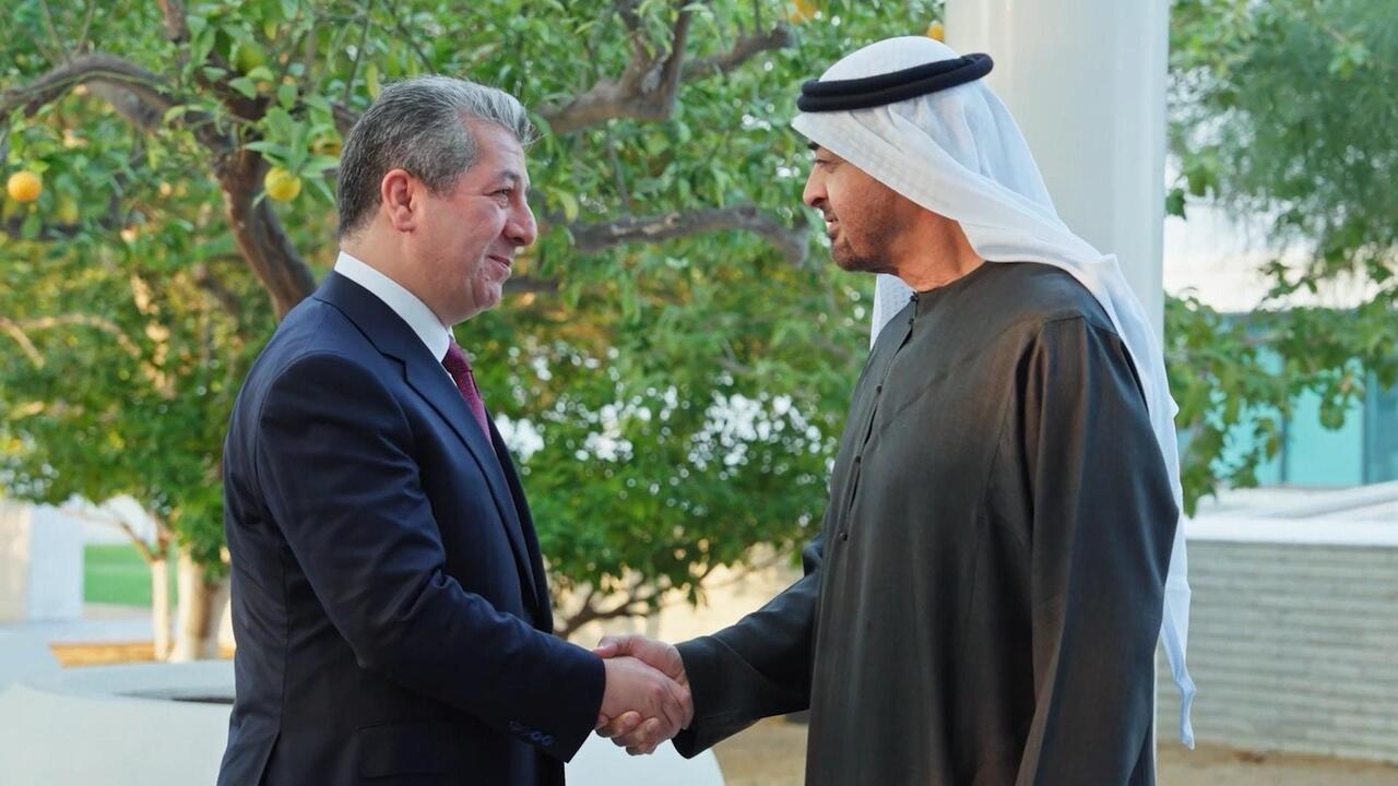 الرئيس الإماراتي يستقبل رئيس حكومة إقليم كردستان العراق في أبوظبي