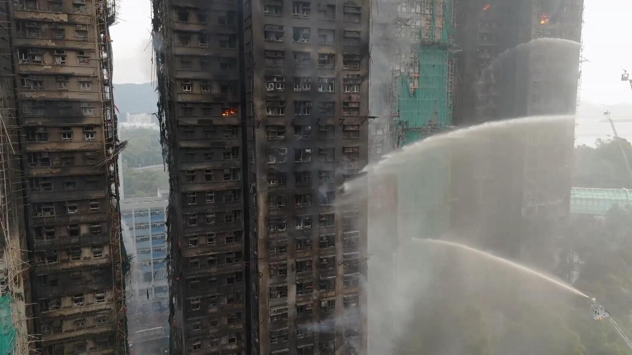 Hong Kong blaze aftermath - Latest drone shots as at least 55 dead, nearly 300 missing