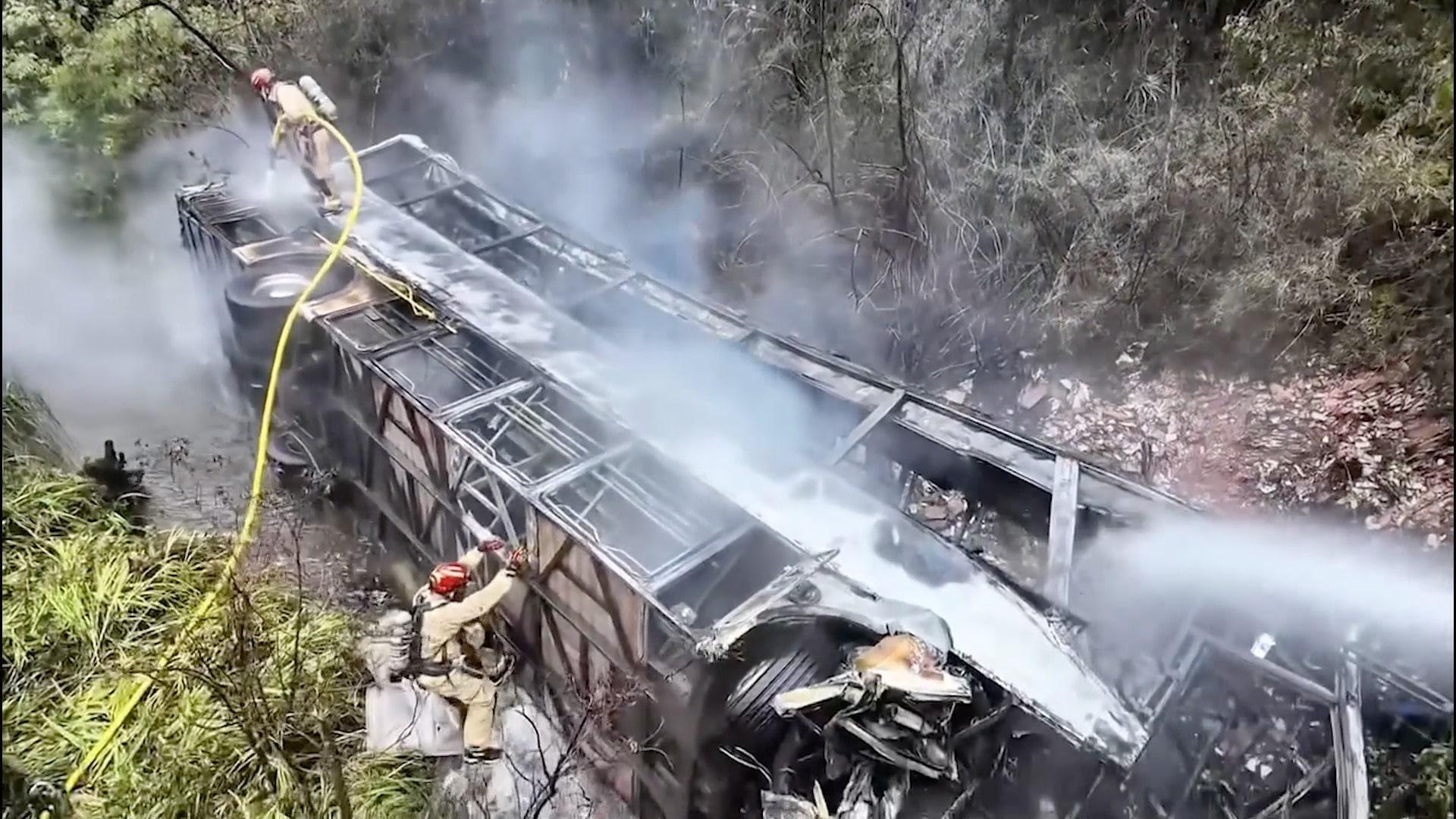 At least 14 dead after bus plunges into ravine, catches fire in Ecuador ...