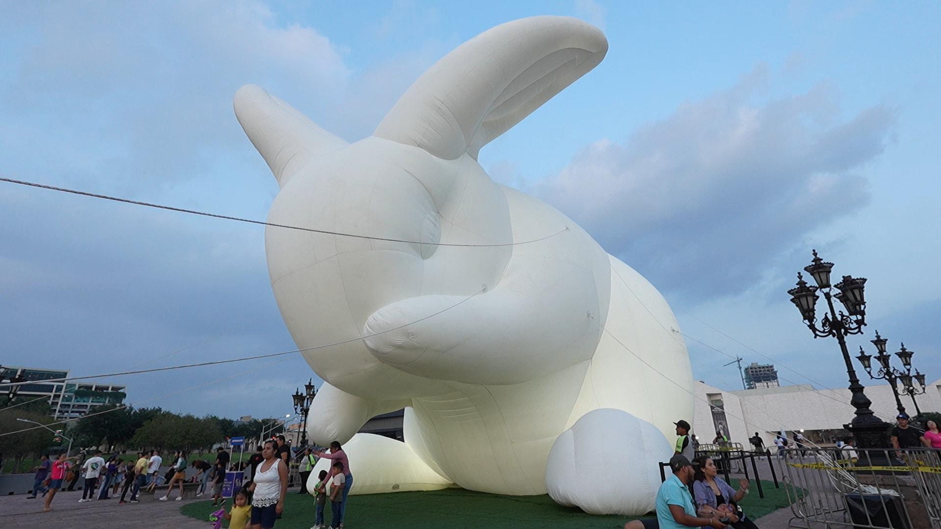 Hare-raising display! - Giant white rabbit installation delights ...