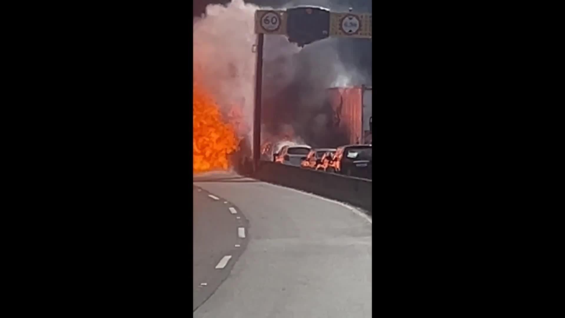 Burning rubber - Fuel tanker overturns, 27 cars torched in major fire ...