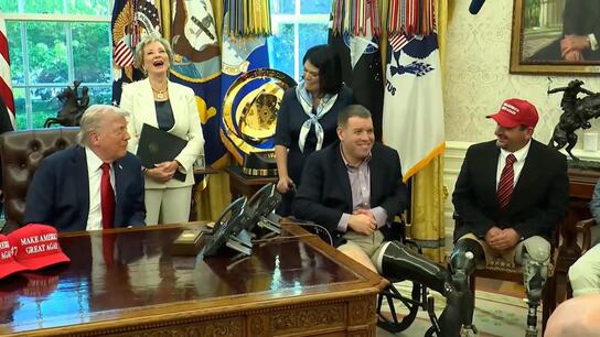 'I told him he wasn't allowed to ask you to sign it!' - Veteran's 'let's go, Brandon' sticker sparks laughter in Oval Office
