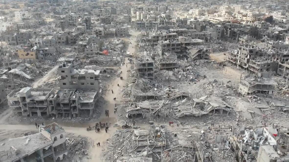 Drone footage captures widespread devastation as displaced Palestinians ...