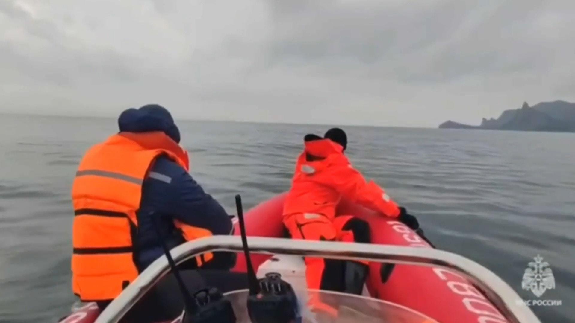 Search and rescue boats patrolling the Black Sea near the site of the sunken merchant ship.